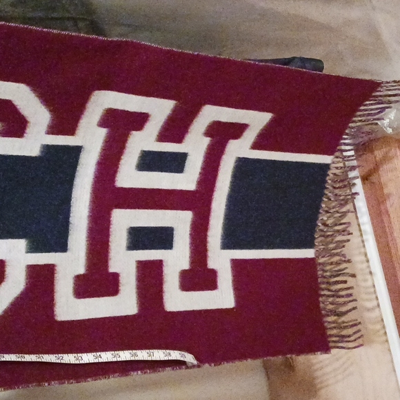 Coach Varsity Wool Scarf. 18x66 Cranberry & Blue - Picture 3 of 5